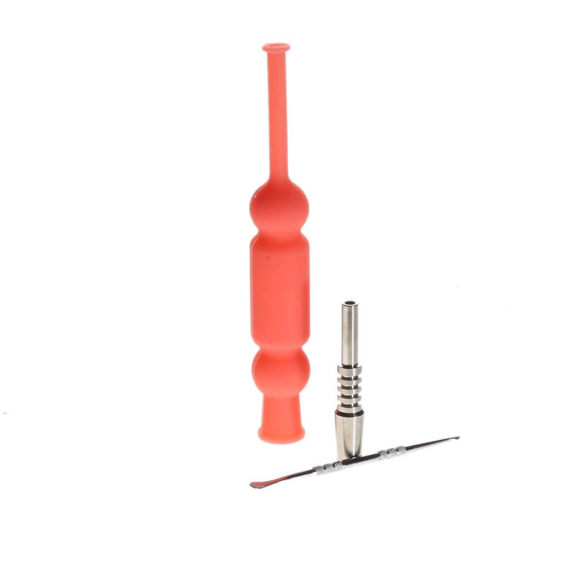 Biohazard Inc Nectar Collector 7.5" 14mm Silicone Nectar Collector Set With Dabber, Tip & Dish - Red