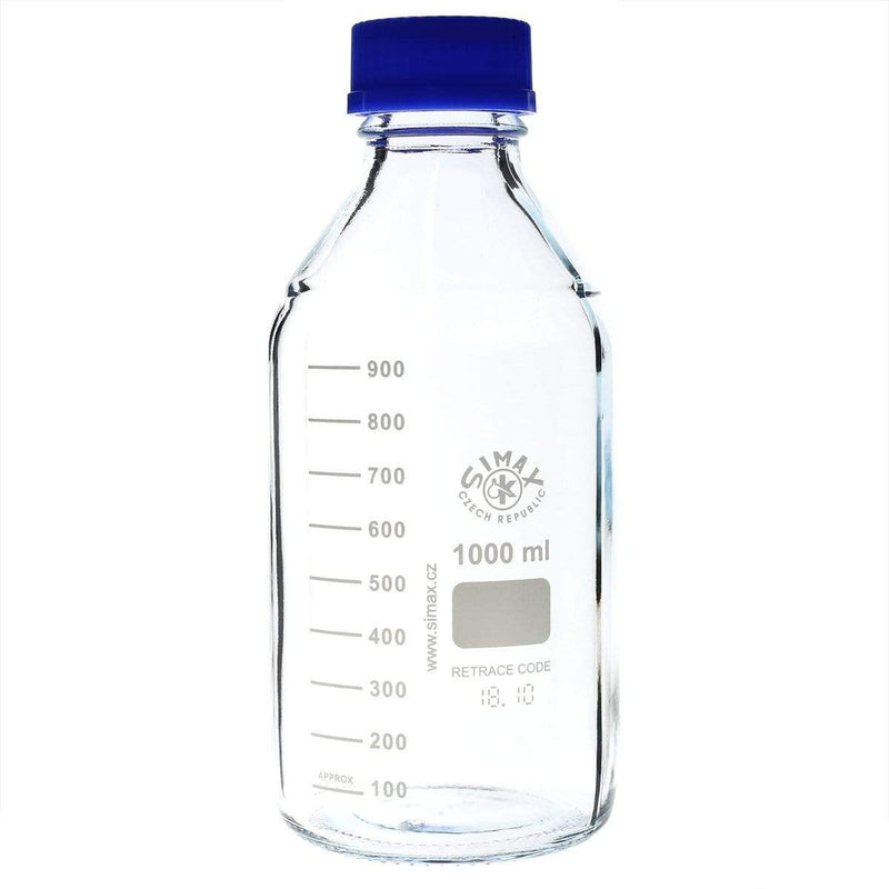 Biohazard Inc Scientific Lab Bottles Simax Reagent GL 45 Lab glass bottle, Clear w/ screw cap 1000ml