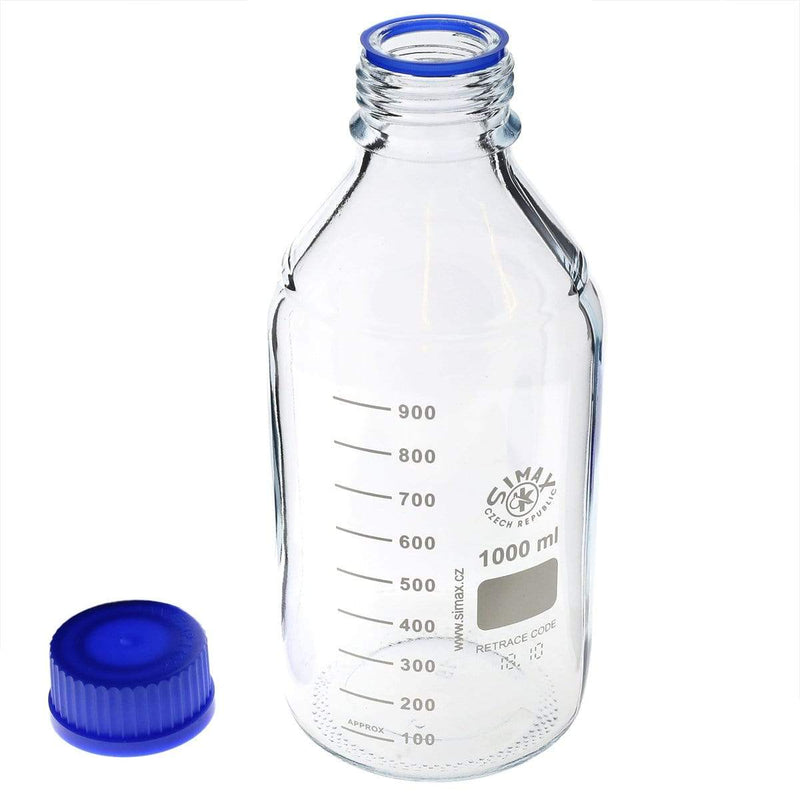 Biohazard Inc Scientific Lab Bottles Simax Reagent GL 45 Lab glass bottle, Clear w/ screw cap 1000ml