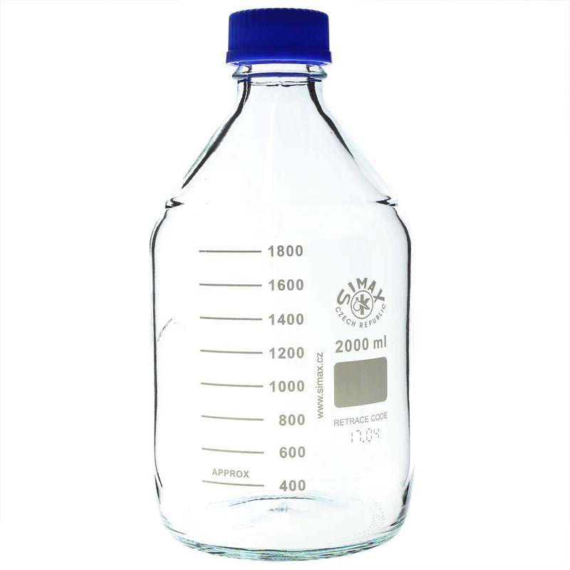 Biohazard Inc Scientific Lab Bottles Simax Reagent GL 45 Lab glass bottle, Clear w/ screw cap 2000ml