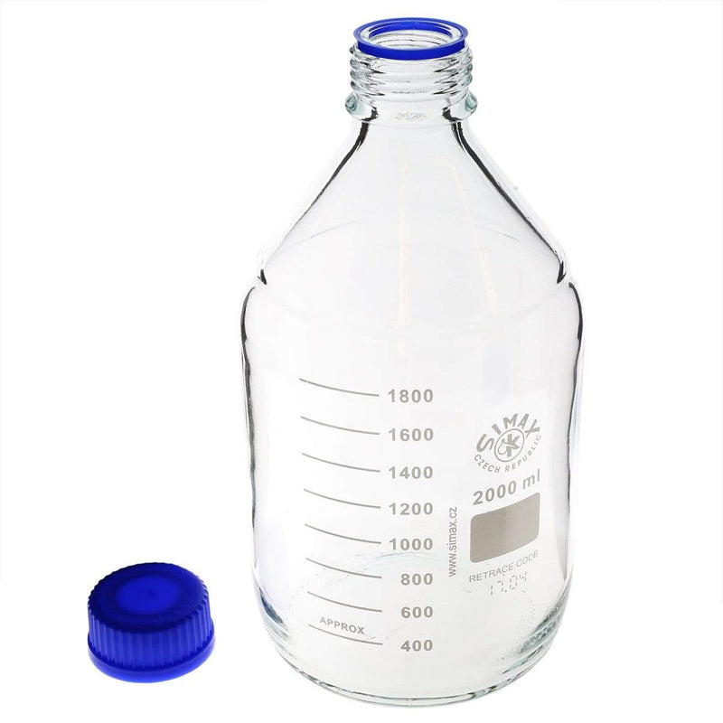 Biohazard Inc Scientific Lab Bottles Simax Reagent GL 45 Lab glass bottle, Clear w/ screw cap 2000ml