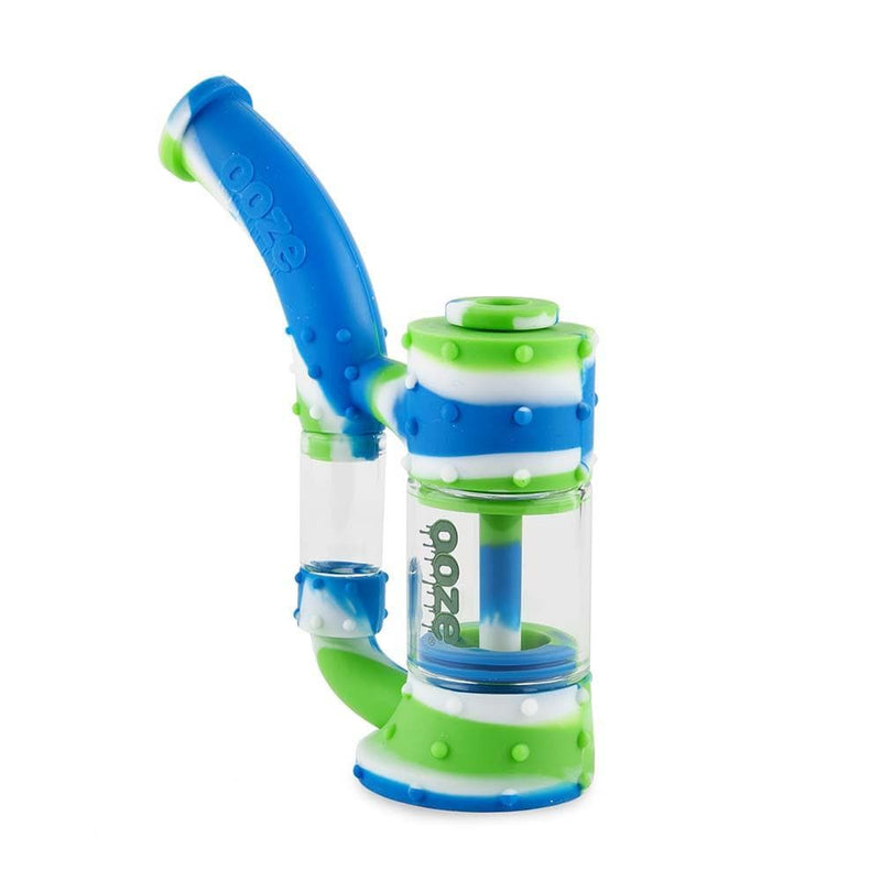 Biohazard Inc Silicone Bong OOZE Stack Pipe Silicone Bubbler- Blue/White/Green