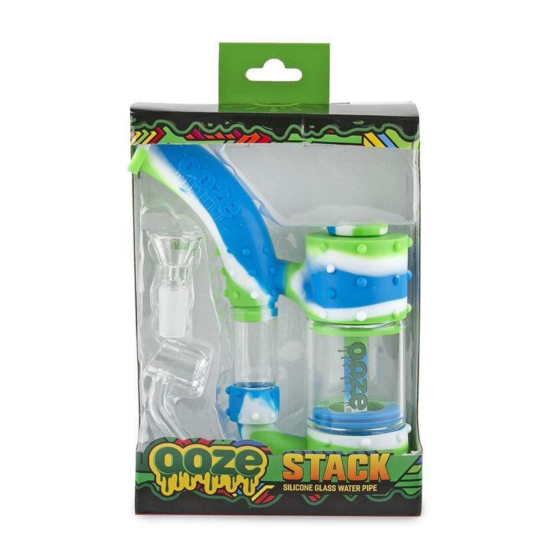 Biohazard Inc Silicone Bong OOZE Stack Pipe Silicone Bubbler- Blue/White/Green