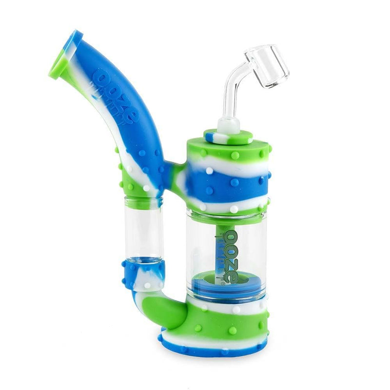 Biohazard Inc Silicone Bong OOZE Stack Pipe Silicone Bubbler- Blue/White/Green