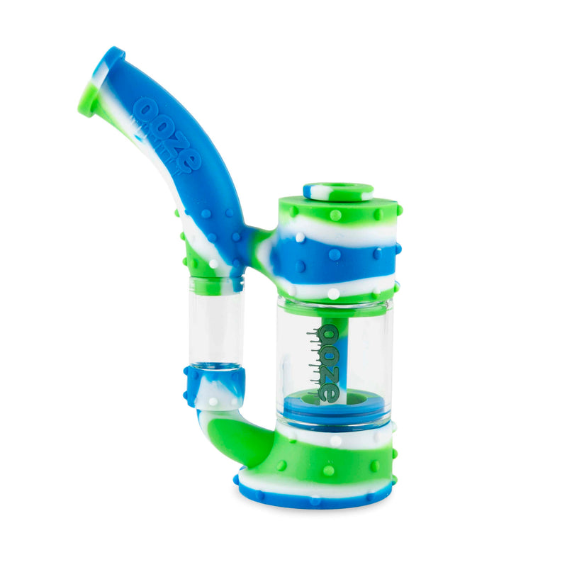 Biohazard Inc Silicone Bong OOZE Stack Pipe Silicone Bubbler- Blue/White/Green