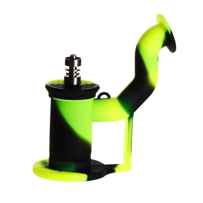 Biohazard Inc Silicone Dab Rig 6" Silicone Bent Neck Dab Rig - Black/Yellow