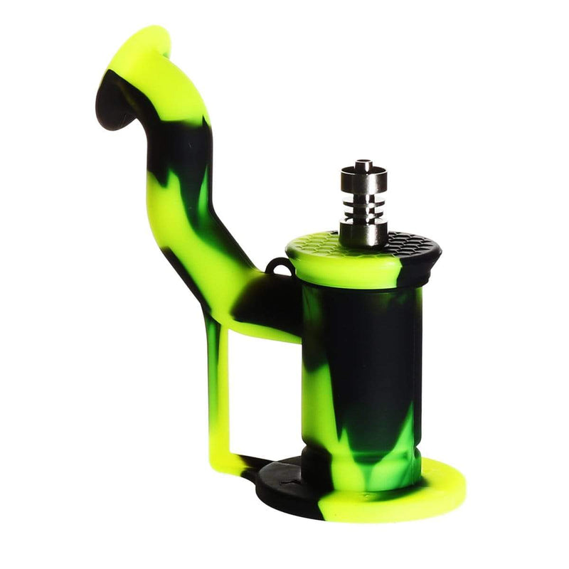 Biohazard Inc Silicone Dab Rig 6" Silicone Bent Neck Dab Rig - Black/Yellow