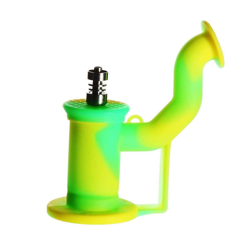 Biohazard Inc Silicone Dab Rig 6" Silicone Bent Neck Dab Rig - Yellow/Green