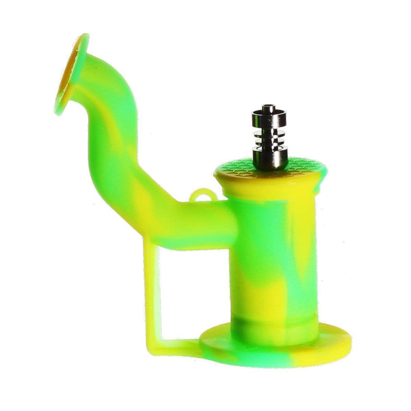 Biohazard Inc Silicone Dab Rig 6" Silicone Bent Neck Dab Rig - Yellow/Green