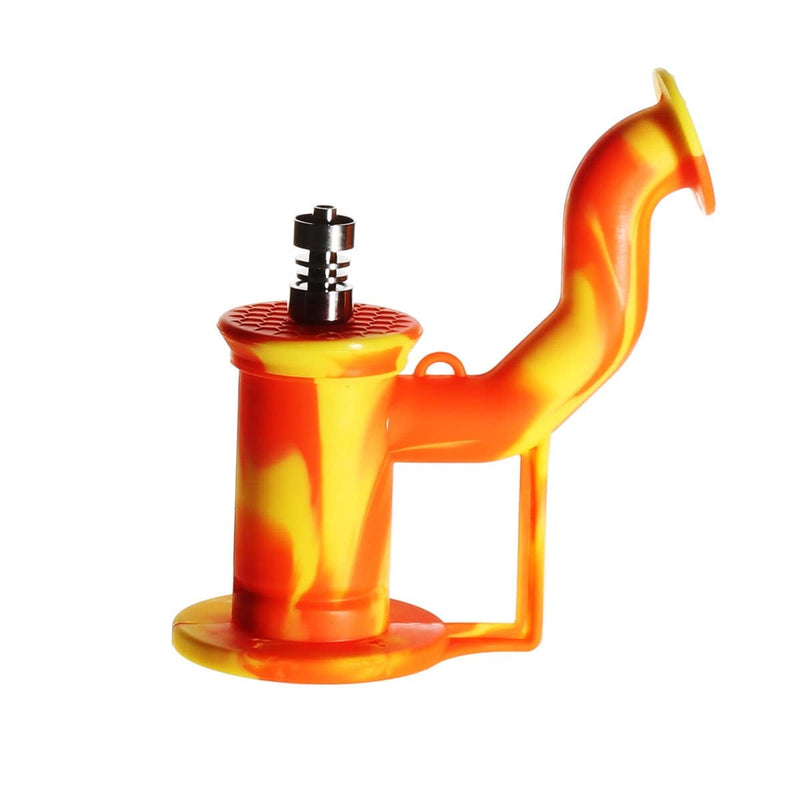 Biohazard Inc Silicone Dab Rig 6" Silicone Bent Neck Dab Rig - Yellow/Orange