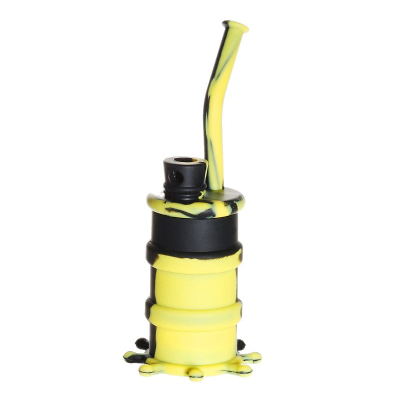 Biohazard Inc Silicone Rig Silicone 8" Bent Neck Small Oil Drum Bubbler - Black/Yellow