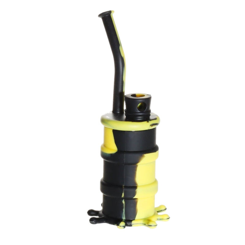 Biohazard Inc Silicone Rig Silicone 8" Bent Neck Small Oil Drum Bubbler - Black/Yellow