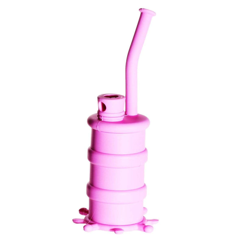 Biohazard Inc Silicone Rig Silicone 8" Bent Neck Small Oil Drum Bubbler - Pink