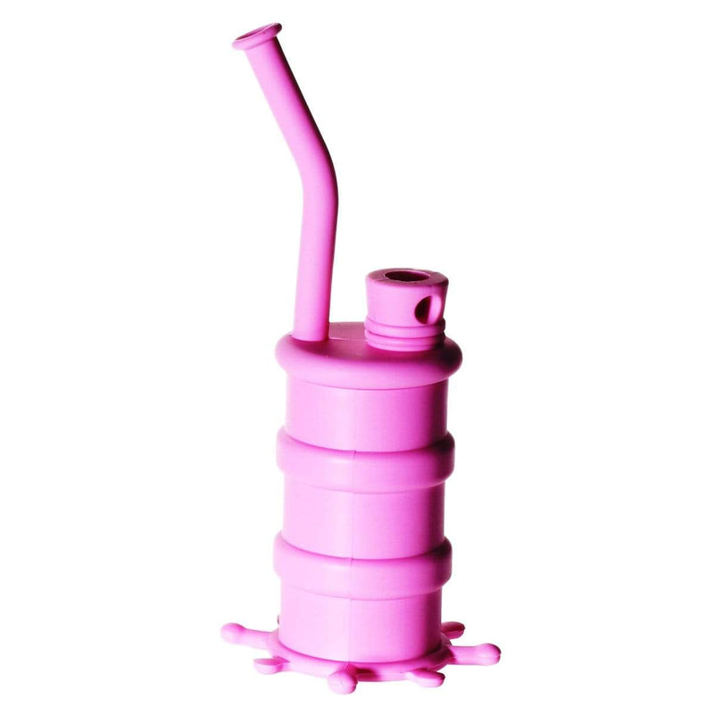 Biohazard Inc Silicone Rig Silicone 8" Bent Neck Small Oil Drum Bubbler - Pink