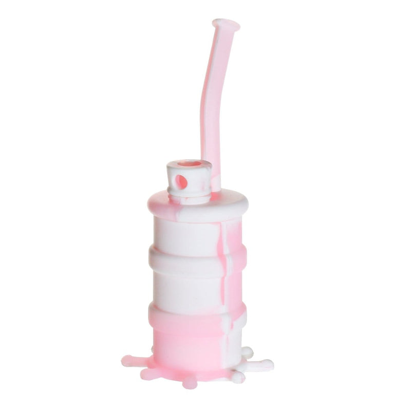 Biohazard Inc Silicone Rig Silicone 8" Bent Neck Small Oil Drum Bubbler - Pink/White