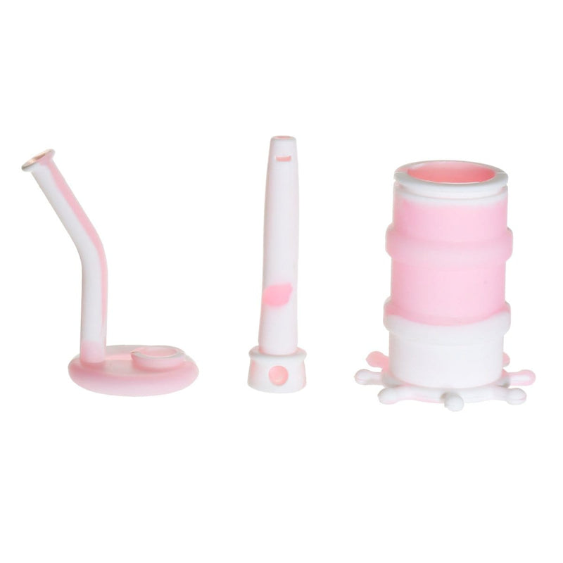 Biohazard Inc Silicone Rig Silicone 8" Bent Neck Small Oil Drum Bubbler - Pink/White