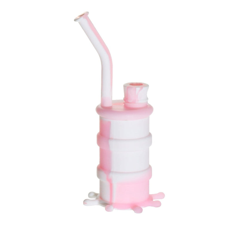 Biohazard Inc Silicone Rig Silicone 8" Bent Neck Small Oil Drum Bubbler - Pink/White