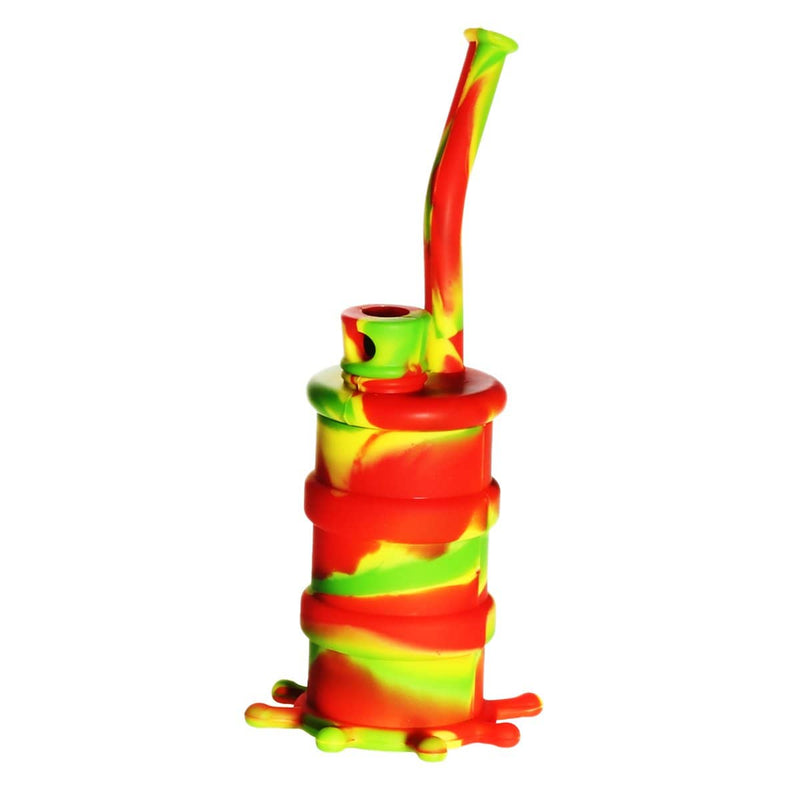 Biohazard Inc Silicone Rig Silicone 8" Bent Neck Small Oil Drum Bubbler - Rasta