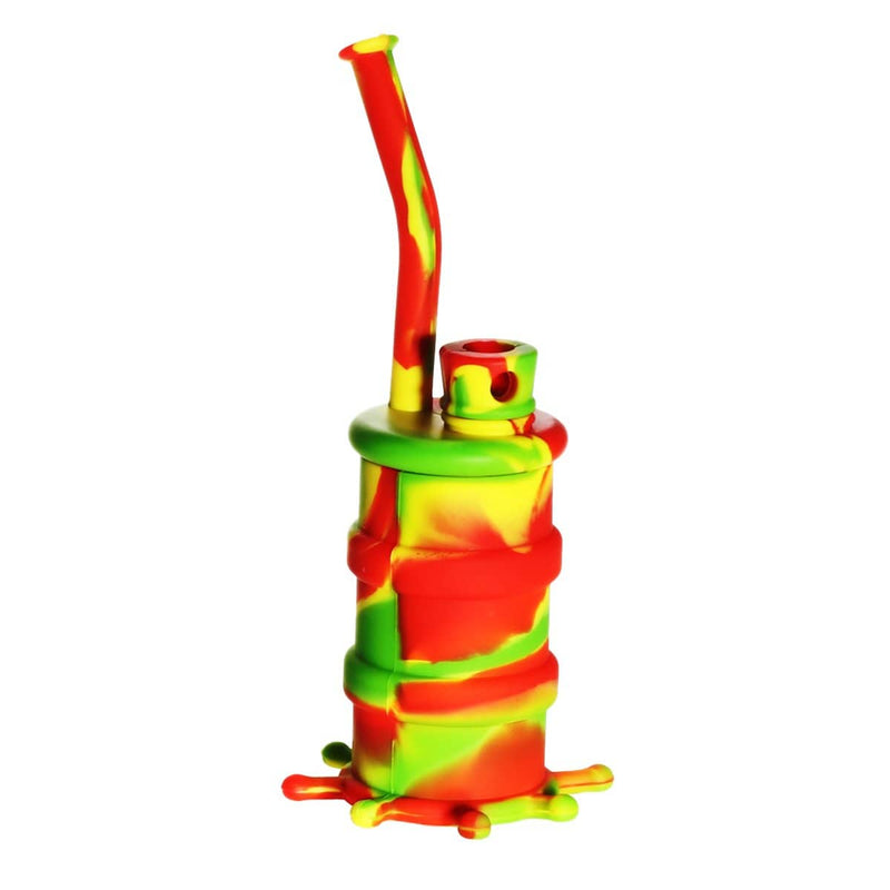 Biohazard Inc Silicone Rig Silicone 8" Bent Neck Small Oil Drum Bubbler - Rasta