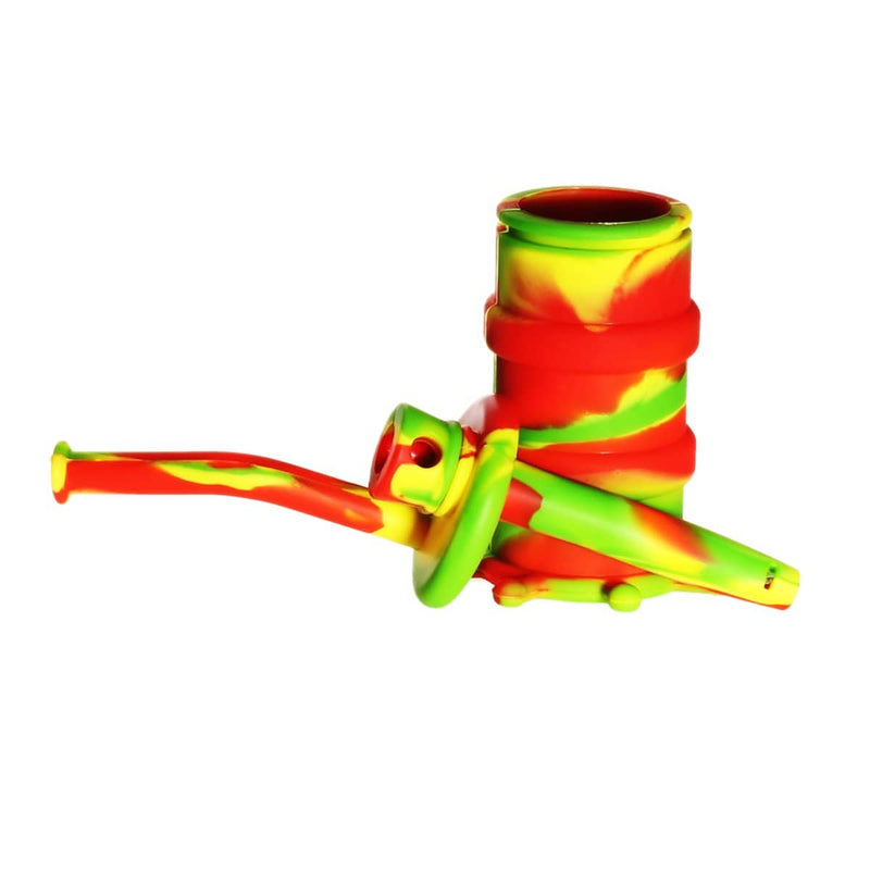 Biohazard Inc Silicone Rig Silicone 8" Bent Neck Small Oil Drum Bubbler - Rasta