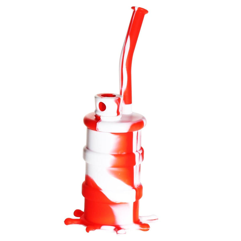 Biohazard Inc Silicone Rig Silicone 8" Bent Neck Small Oil Drum Bubbler - Red/White