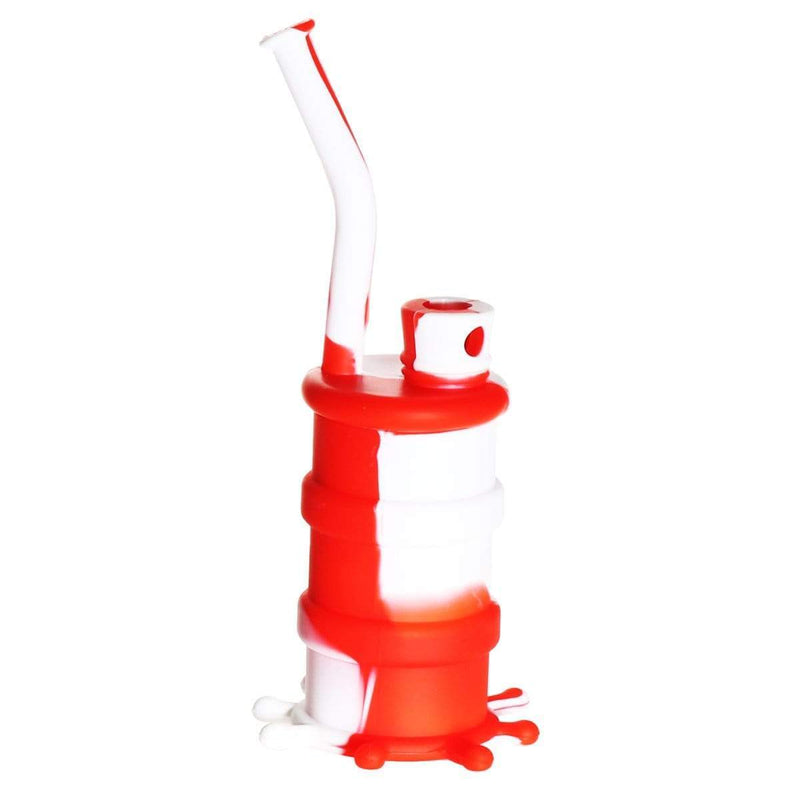 Biohazard Inc Silicone Rig Silicone 8" Bent Neck Small Oil Drum Bubbler - Red/White