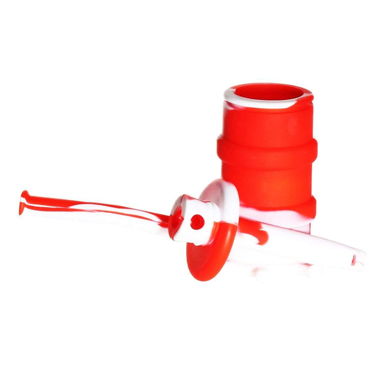 Biohazard Inc Silicone Rig Silicone 8" Bent Neck Small Oil Drum Bubbler - Red/White