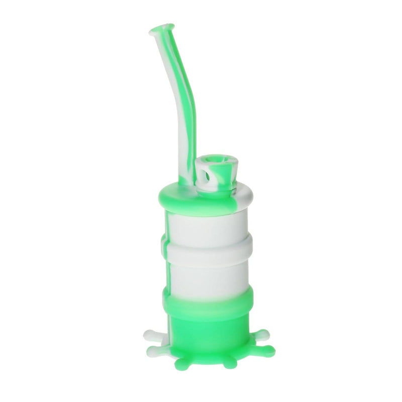 Biohazard Inc Silicone Rig Silicone 8" Bent Neck Small Oil Drum Bubbler - White/Green