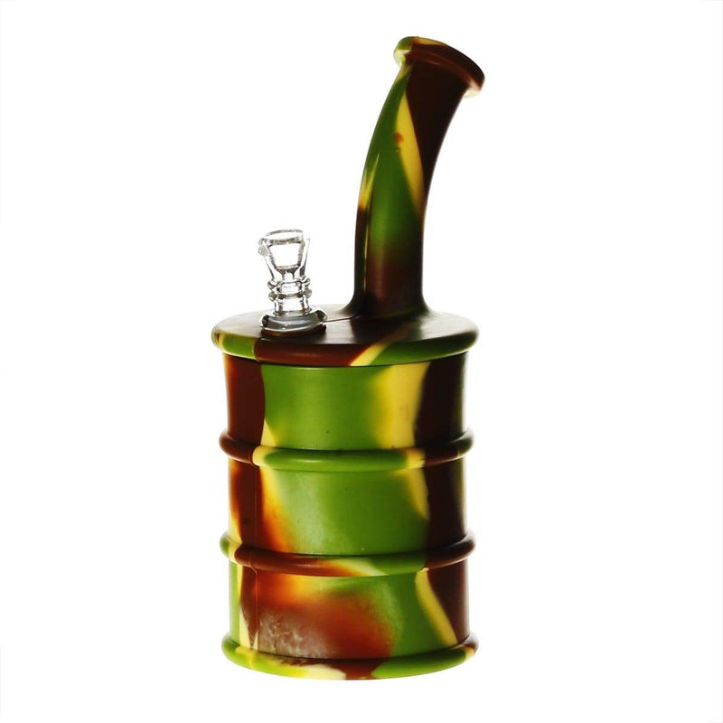 Biohazard Inc Silicone Rig Silicone 9" Bent Neck Large Oil Drum Bubbler - Camo