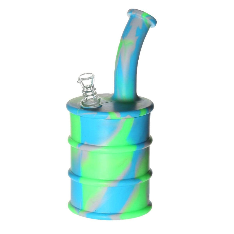 Biohazard Inc Silicone Rig Silicone 9" Bent Neck Large Oil Drum Bubbler - Neon Camo