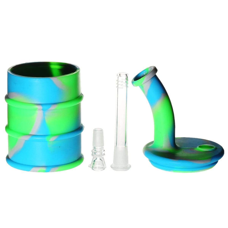 Biohazard Inc Silicone Rig Silicone 9" Bent Neck Large Oil Drum Bubbler - Neon Camo