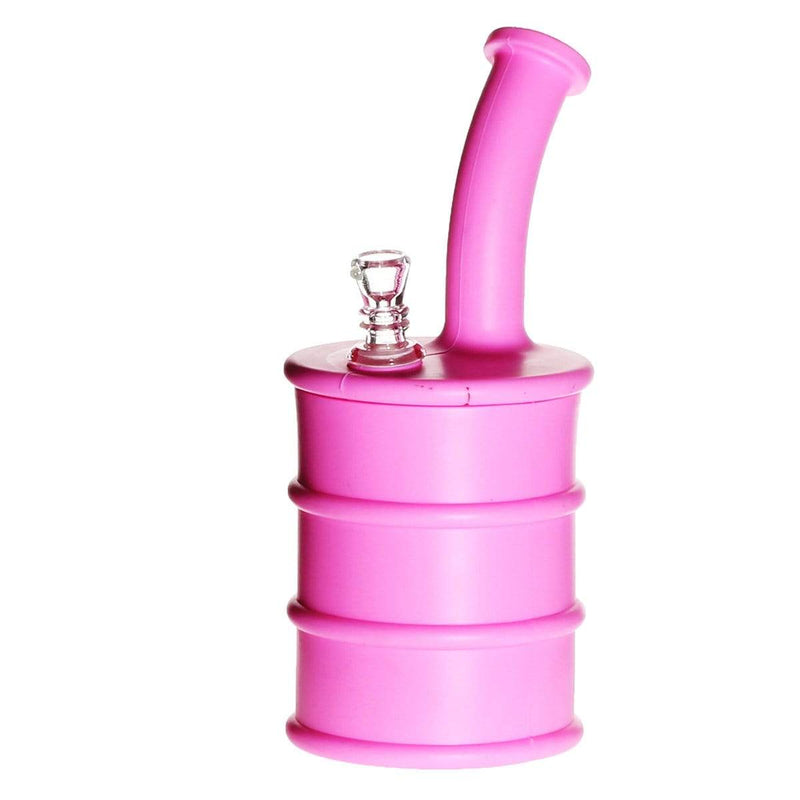 Biohazard Inc Silicone Rig Silicone 9" Bent Neck Large Oil Drum Bubbler - Pink