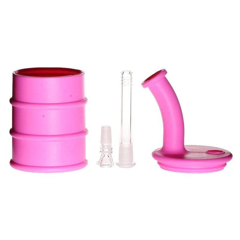 Biohazard Inc Silicone Rig Silicone 9" Bent Neck Large Oil Drum Bubbler - Pink