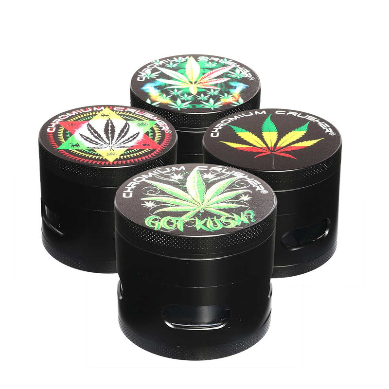 Chromium Crusher Metal Grinder 4pc Chromium Crusher 2.5" Grinder w/ assorted leaf design