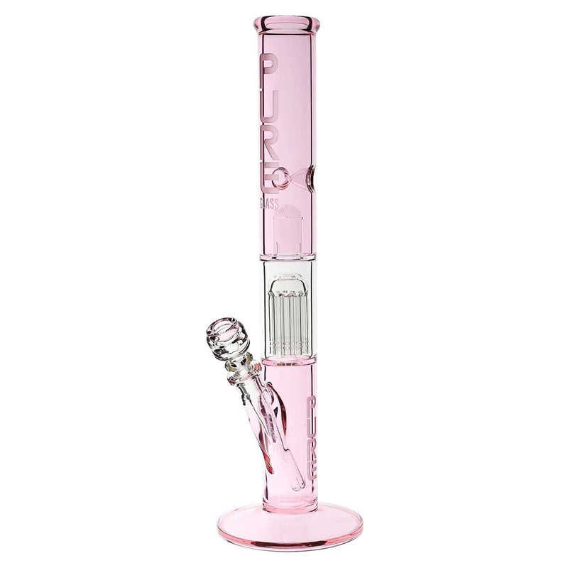 Pure Glass Glass Bong Pure Glass 18" 50mmx5mm Single Tree10arm Straight Martini Pink