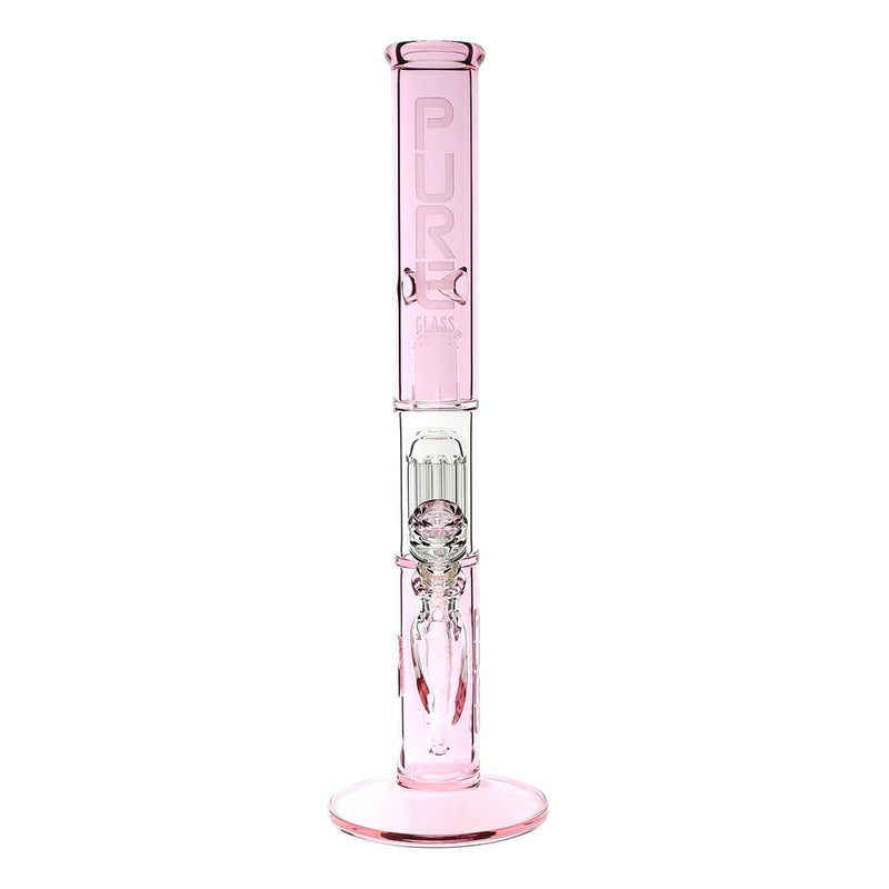 Pure Glass Glass Bong Pure Glass 18" 50mmx5mm Single Tree10arm Straight Martini Pink